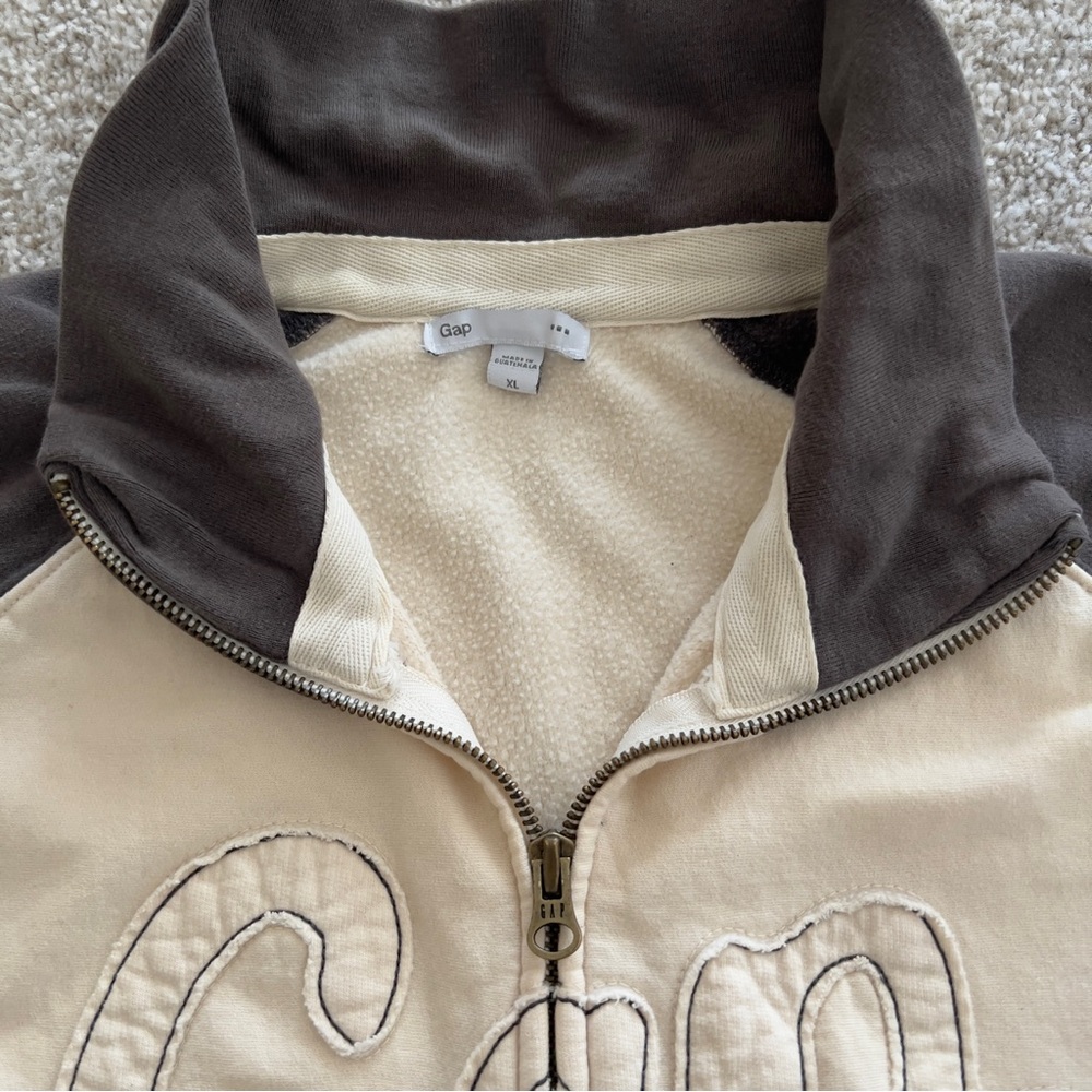 Vintage y2k GAP Logo Zip Up Turtleneck or Spread Collar Cream & Gray size XL - Picture 2 of 8